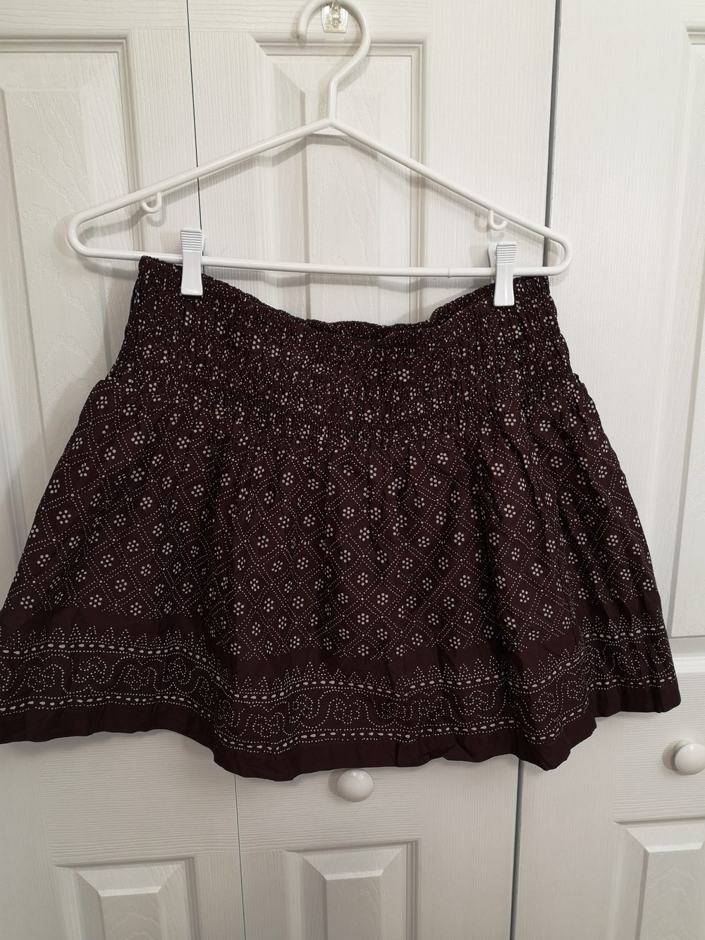 Madewell Burgundy Printed Smocked Mini Skirt | XL